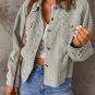 Sky Blue Raw Hem Flap Pockets Cropped Corduroy Jacket
