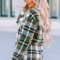 Green Geometric Plaid Print Pocketed Shacket
