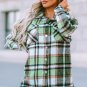 Green Geometric Plaid Print Pocketed Shacket