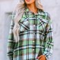 Green Geometric Plaid Print Pocketed Shacket