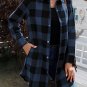 Blue Turn-Down Collar Plaid Shirt Jacket
