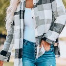 Gray Plaid Color Block Buttoned Long Sleeve Jacket with Pocket