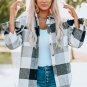 Gray Plaid Color Block Buttoned Long Sleeve Jacket with Pocket