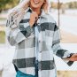 Gray Plaid Color Block Buttoned Long Sleeve Jacket with Pocket