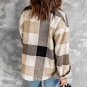 Khaki Plaid Color Block Buttoned Long Sleeve Jacket with Pocket