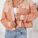 Orange Textured Waffle Knit Chest Pockets Cropped Shacket