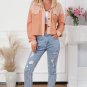 Orange Textured Waffle Knit Chest Pockets Cropped Shacket