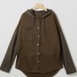 Dark Brown Button Up Contrast Knitted Sleeves Hooded Jacket