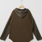 Dark Brown Button Up Contrast Knitted Sleeves Hooded Jacket