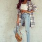 Sky Blue Plaid Flap Pocket Long Sleeve Shacket