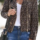 Leopard Zipped Notch Collar Short Jacket