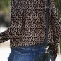 Leopard Zipped Notch Collar Short Jacket