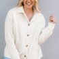 Beige Button-Up Stitching Pocket Raw Hem Shacket