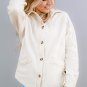 Beige Button-Up Stitching Pocket Raw Hem Shacket