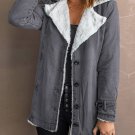 Gray Lapel Collar Button Fleece Jacket