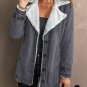 Gray Lapel Collar Button Fleece Jacket