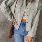 Sky Blue Raw Hem Flap Pockets Cropped Corduroy Jacket