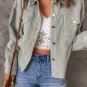 Sky Blue Raw Hem Flap Pockets Cropped Corduroy Jacket