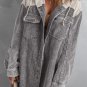 Gray Color Block Button Down Hooded Corduroy Jacket