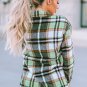Green Geometric Plaid Print Pocketed Shacket
