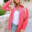 Pink Buttoned Flap Pocket Corduroy Jacket