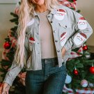 Sky Blue Sequined Santa Claus Flap Pocket Corduroy Jacket