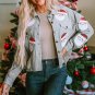 Sky Blue Sequined Santa Claus Flap Pocket Corduroy Jacket