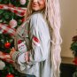 Sky Blue Sequined Santa Claus Flap Pocket Corduroy Jacket