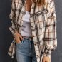 White Oversized Plaid Pattern Shacket with Slits