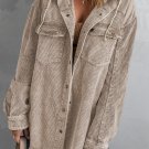Khaki Patchwork Hooded Corduroy Shacket