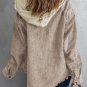 Khaki Patchwork Hooded Corduroy Shacket