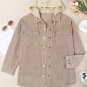 Khaki Patchwork Hooded Corduroy Shacket
