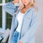 Sky Blue Roll Tab Sleeve Ribbed Cording Shacket