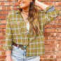 Ginger Plaid Embroidery Patch Button-Down Shacket