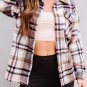 Pink Geometric Plaid Print Pocketed Shacket