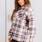 Pink Geometric Plaid Print Pocketed Shacket