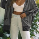 Gray Thermal Waffle Knit Full Zipper Hooded Jacket