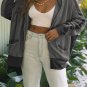 Gray Thermal Waffle Knit Full Zipper Hooded Jacket