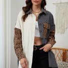 Gray Color Block Leopard Patched Corduroy Shacket