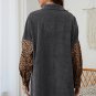 Gray Color Block Leopard Patched Corduroy Shacket