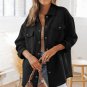 Black Solid Textured Flap Pocket Buttoned Shacket