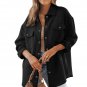 Black Solid Textured Flap Pocket Buttoned Shacket