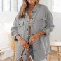 Gray Solid Textured Flap Pocket Buttoned Shacket