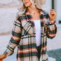 Khaki Geometric Plaid Print Pocketed Shacket