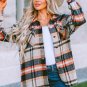 Khaki Geometric Plaid Print Pocketed Shacket
