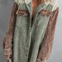 Green Color Block Button Down Hooded Corduroy Jacket