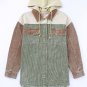 Green Color Block Button Down Hooded Corduroy Jacket