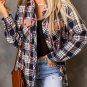 Pink Contrast Hooded Drawstring Plaid Shacket