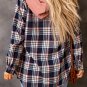 Pink Contrast Hooded Drawstring Plaid Shacket