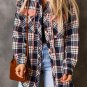 Pink Contrast Hooded Drawstring Plaid Shacket